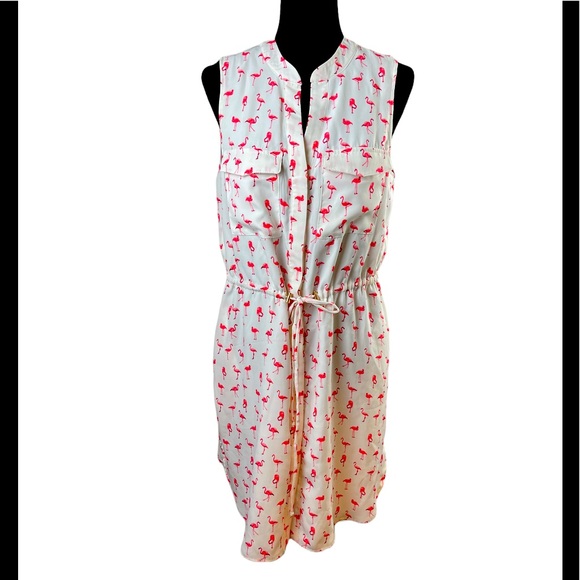 Chetta B Dresses & Skirts - Flamingo 🦩 printed Drawstring waisted sleeveless Shirt Dress by Chetta B
